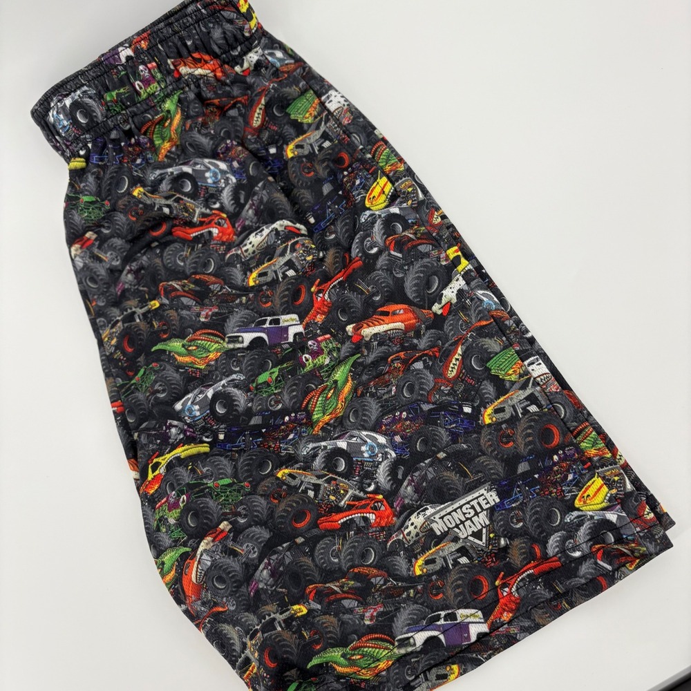 Monster Jam Shorts Youth Medium All Over Print Trucks Black‎ Boys